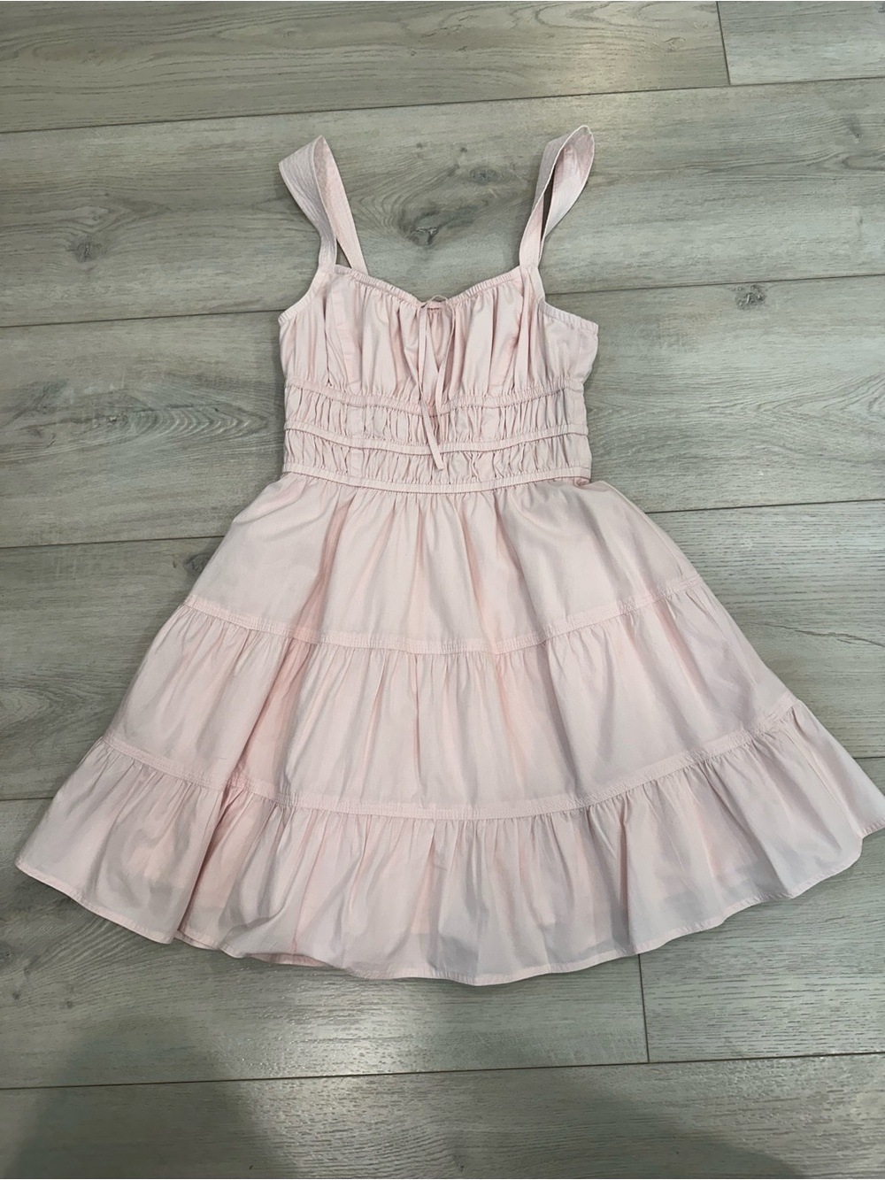 Aritzia Sunday Best Light Pink Smocked Tiered Mini Dress XS